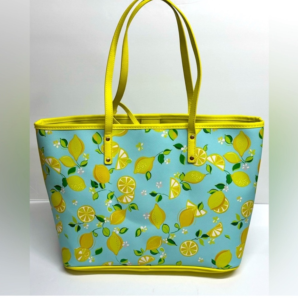 Trina Turk Lemon Print Tote bag and wallet- Blue and Yellow - Picture 2 of 16